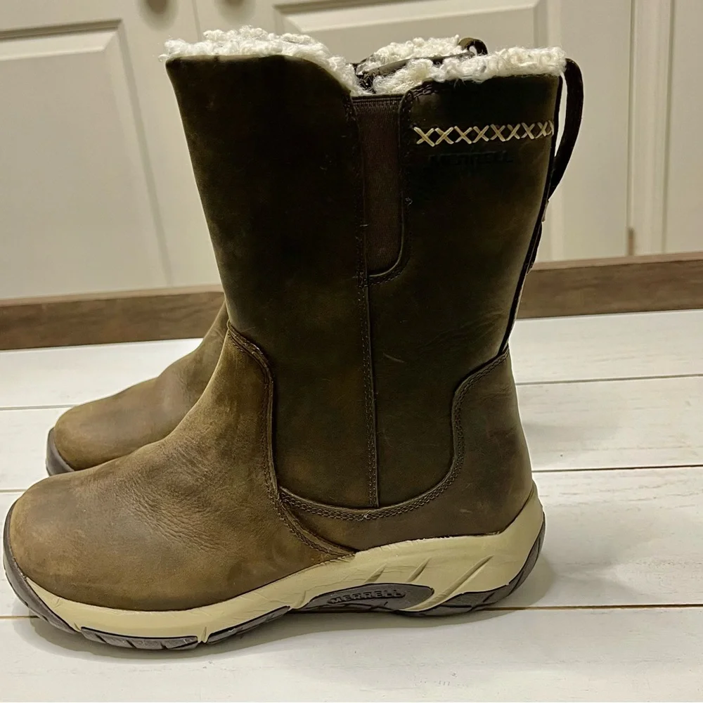 Merrel Women’s Waterproof Encore 4 Tall Zip Polar Brown Winter Boots Sz 6